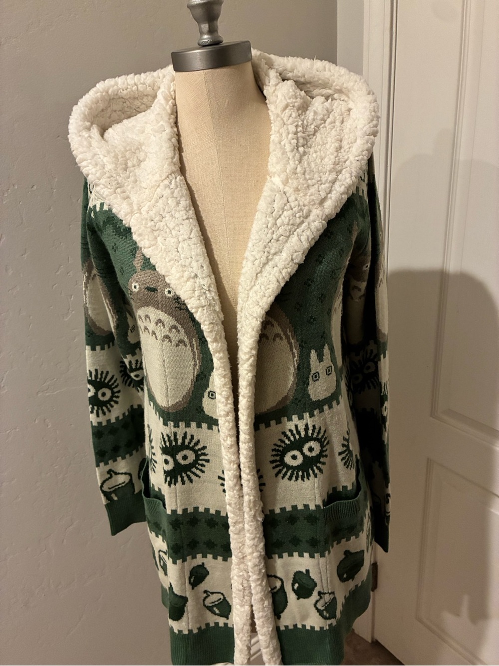 Studio Ghibli My Neighbor Totoro Fair Isle Sherpa Hooded Cardigan Sweater S-M